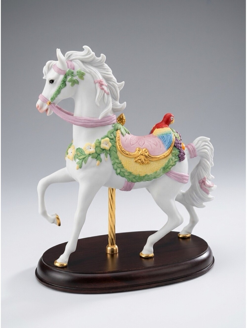 1992 LENOX Porcelain Tropical Theme Carousel Horse w/ Bird and Fruits Figurine